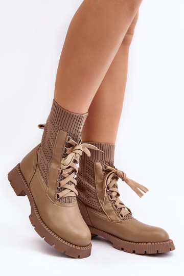 Women's lace-up ankle boots with light beige sock Gentiana 2