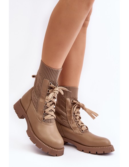 Women's lace-up ankle boots with light beige sock Gentiana