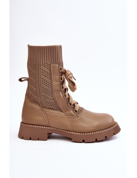 Women's lace-up ankle boots with light beige sock Gentiana