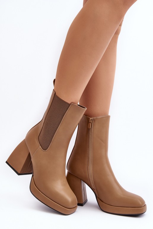 Massive Heel Ankle Boots Beige Ironna