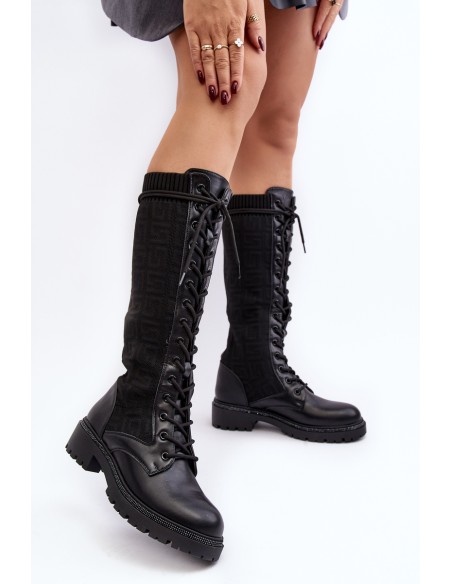 Women's lace-up boots with elastic upper black Virxinia