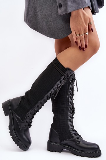 Women's lace-up boots with elastic upper black Virxinia 2