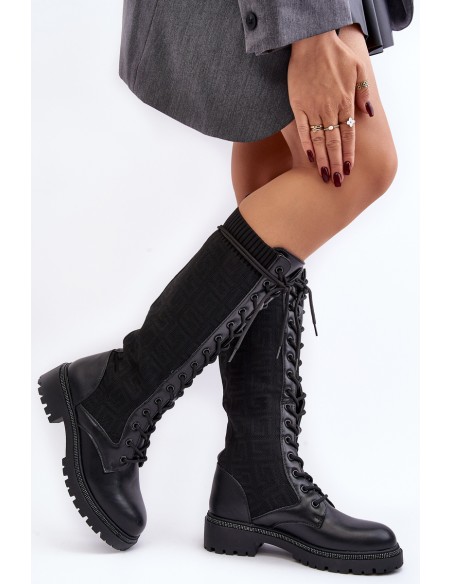 Women's lace-up boots with elastic upper black Virxinia