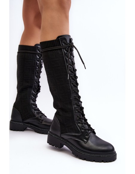 Women's lace-up boots with elastic upper black Virxinia