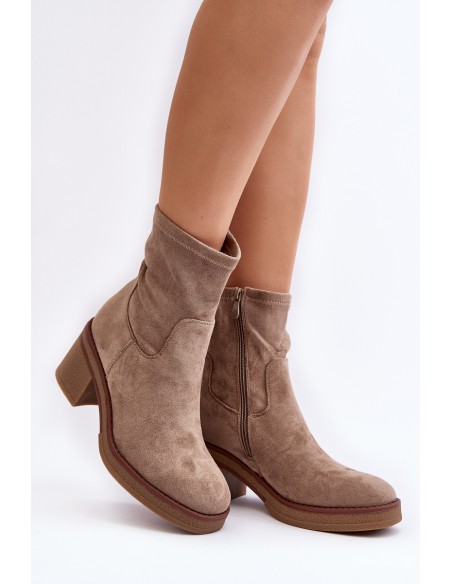 Women's Ankle Boots with Block Heel Beige Argastis