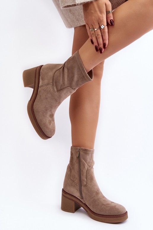 Women's Ankle Boots with Block Heel Beige Argastis