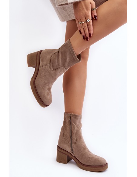 Women's Ankle Boots with Block Heel Beige Argastis