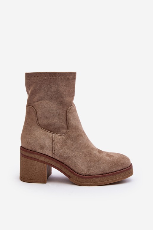 Women's Ankle Boots with Block Heel Beige Argastis