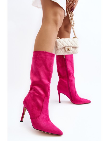 Women's Half-Calf Boots on Stiletto Fuchsia Odetteia