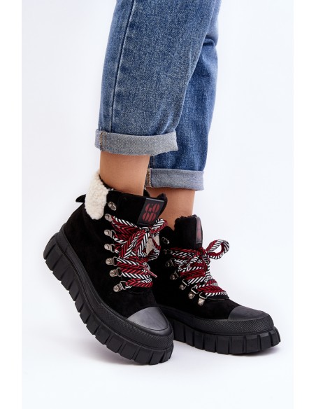 Lined Boots Trappers on Thick Sole Black Ralotta