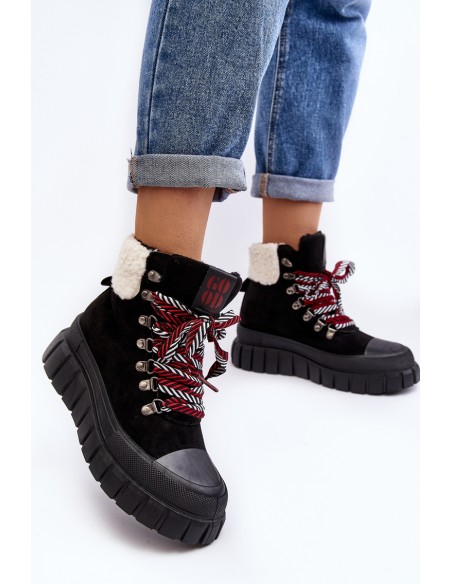 Lined Boots Trappers on Thick Sole Black Ralotta