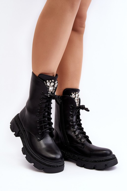 Women's Workery Boots with Decoration Black Ventora