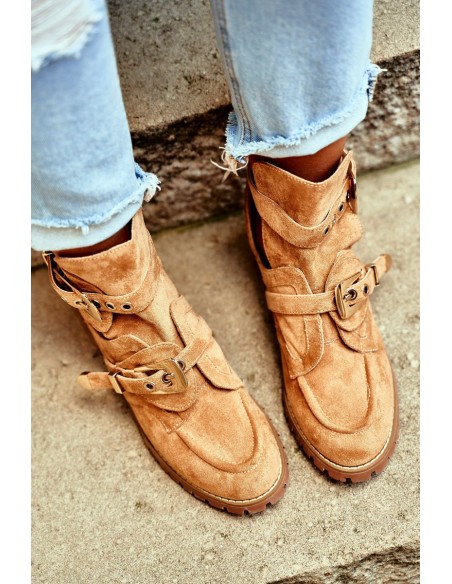 Lu Boo Suede Cutout Boots Camel Rock Girl