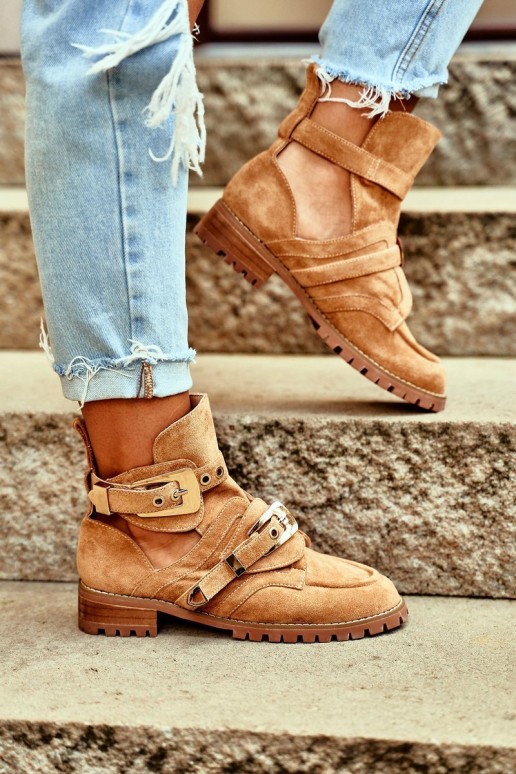 Lu Boo Suede Cutout Boots Camel Rock Girl