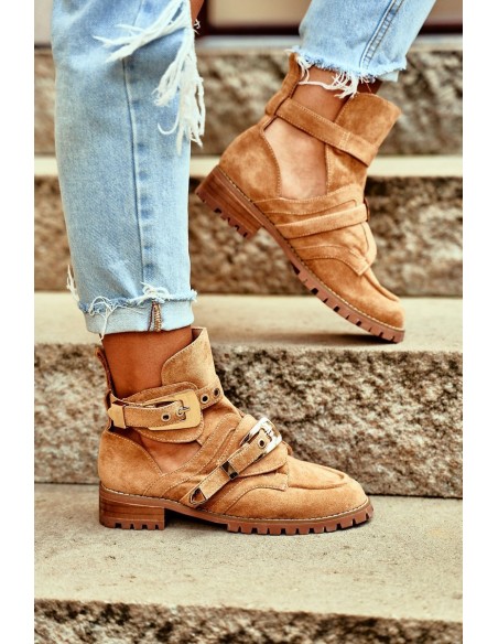Lu Boo Suede Cutout Boots Camel Rock Girl