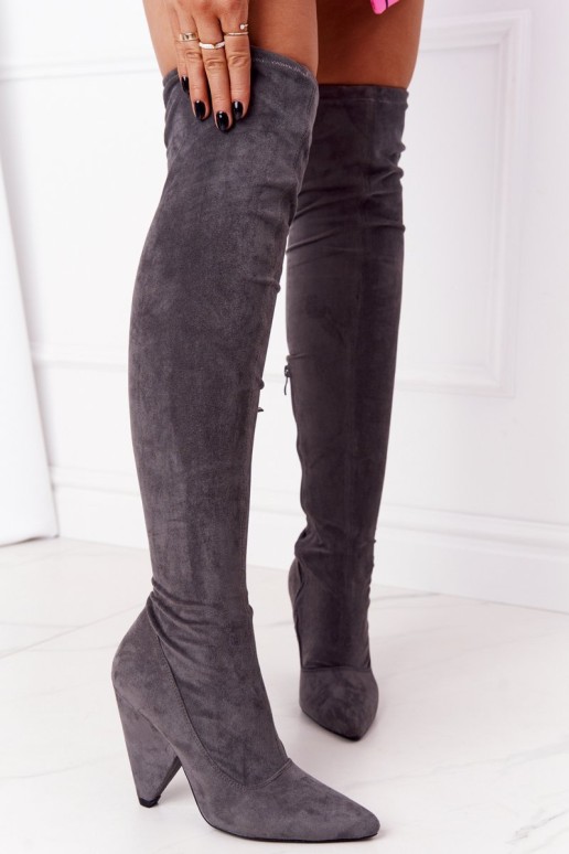 Suede High Heel Boots Lu Boo Grey