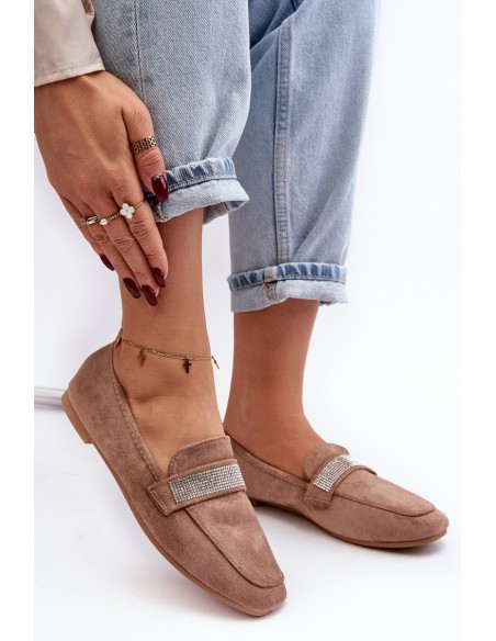 Women's Moccasins with Zircons Light Brown Ralrika