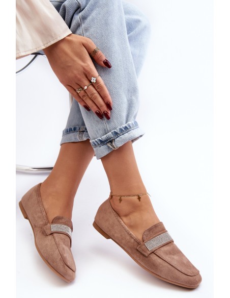 Women's Moccasins with Zircons Light Brown Ralrika