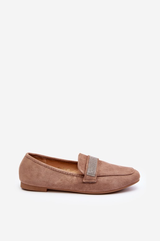 Women's Moccasins with Zircons Light Brown Ralrika
