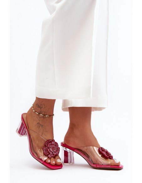 Transparent Slingback Sandals with Decoration Fuchsia SBarski MR1037-20