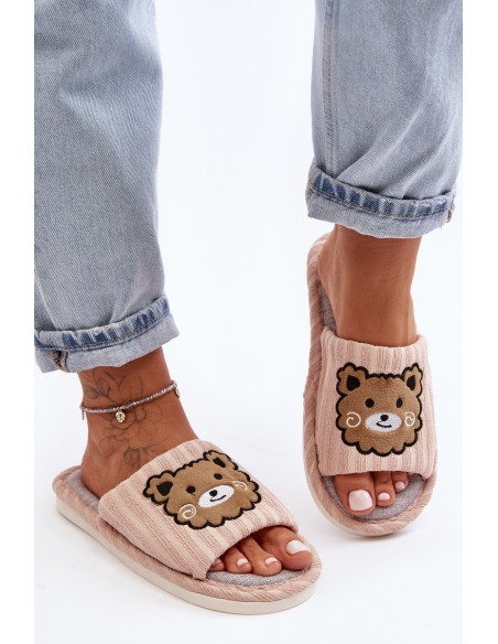 Women's Beige Slippers with Bear Demare