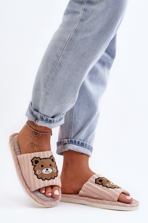 Women's Beige Slippers with Bear Demare
