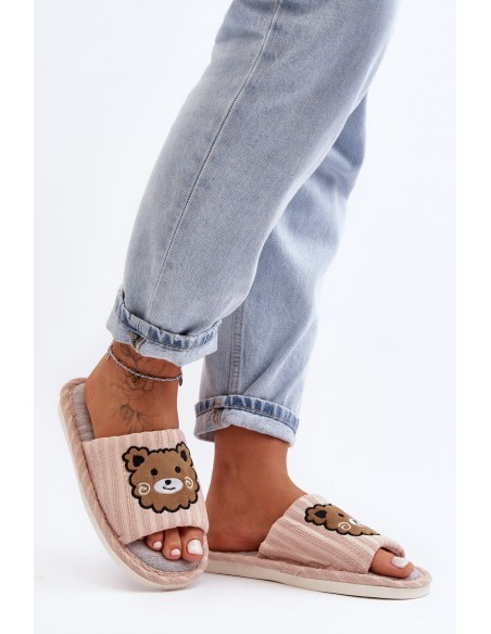 Women's Beige Slippers with Bear Demare