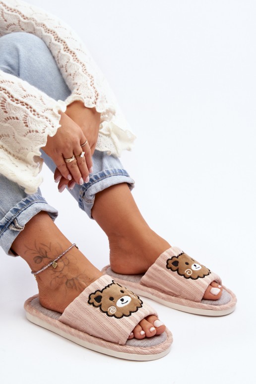 Women's Beige Slippers with Bear Demare