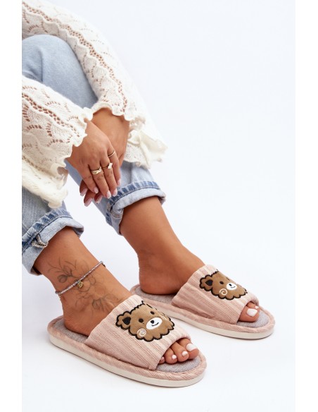 Women's Beige Slippers with Bear Demare