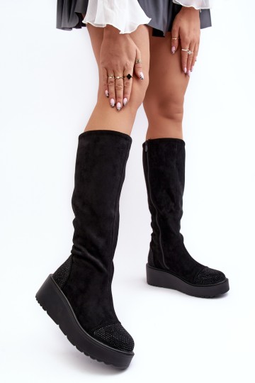 Women's Suede Platform Boots SBarski HY53-8 Black 2