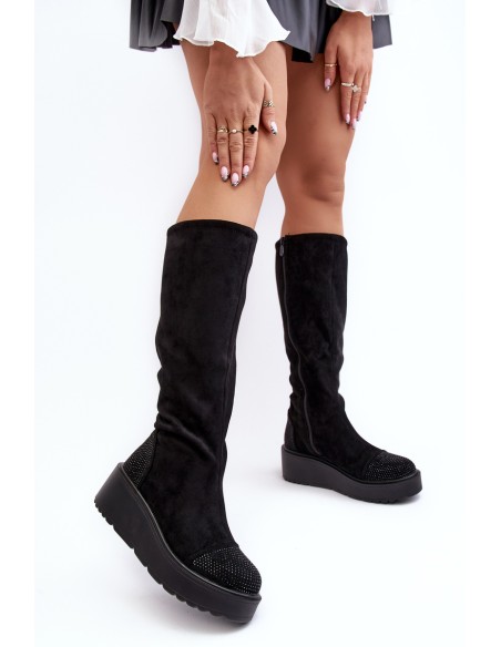 Women's Suede Platform Boots SBarski HY53-8 Black