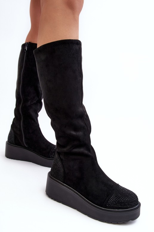 Women's Suede Platform Boots SBarski HY53-8 Black