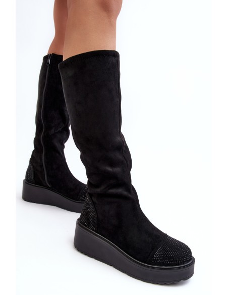 Women's Suede Platform Boots SBarski HY53-8 Black