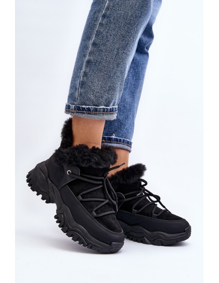 Moteriški kulkšnies batai su kailiu pamušalu juodu Cresandi