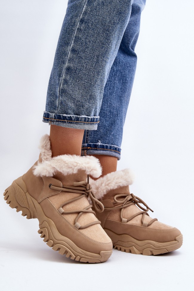 Women's Beige Fur-lined Ankle Boots Cresandi