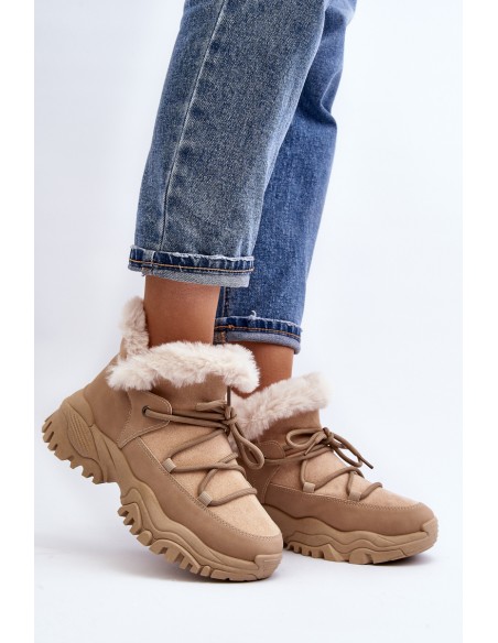 Women's Beige Fur-lined Ankle Boots Cresandi