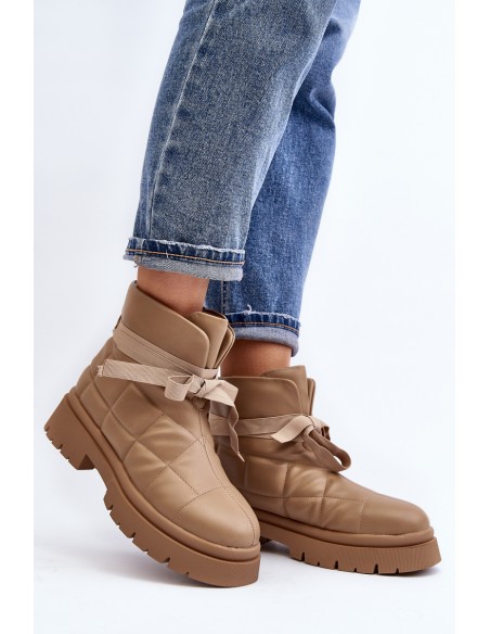 Women's Ankle Boots with Quilting and Lacing Khaki Bizzanti