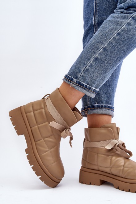 Women's Ankle Boots with Quilting and Lacing Khaki Bizzanti 2