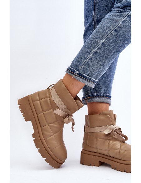 Moteriški kulkšnies batai su dygsniuotu raštu Khaki Bizzanti