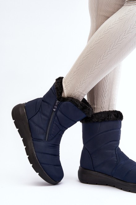 Women's snow boots with zipper and fur lining navy blue Zeuna 2