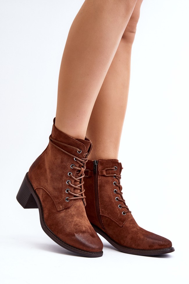 Women's Low Heel Lace-Up Ankle Boots Brown Serellia