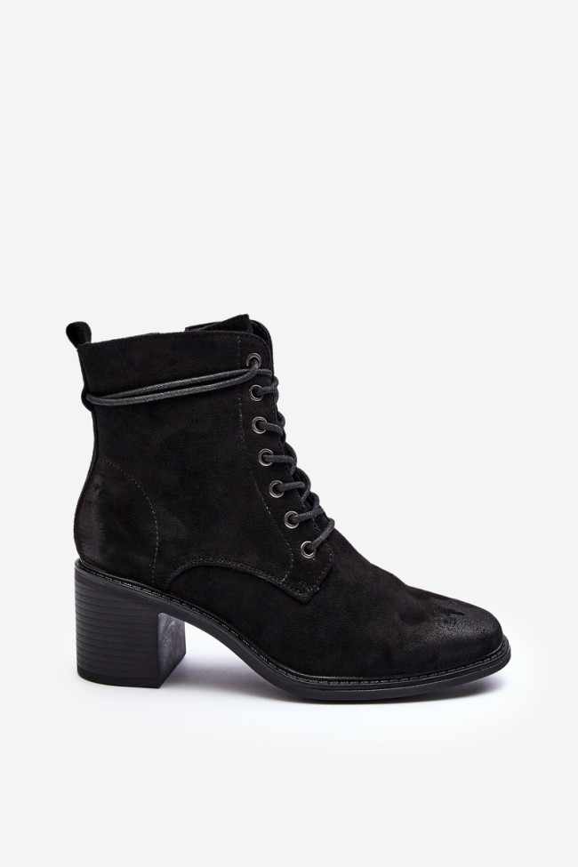 Women's Low Heel Lace-up Black Ankle Boots Serellia