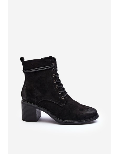 Women's Low Heel Lace-up Black Ankle Boots Serellia