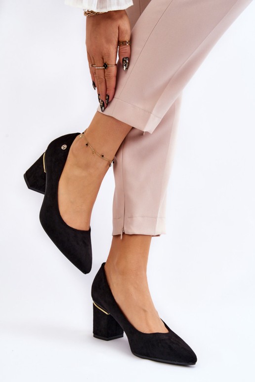 Classic Suede High Heel Pumps With Embellishments Black Derren