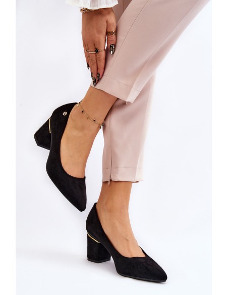 Classic Suede High Heel Pumps With Embellishments Black Derren