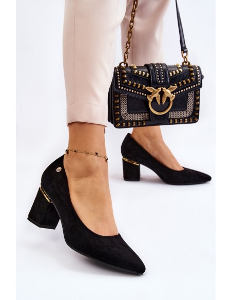 Classic Suede High Heel Pumps With Embellishments Black Derren