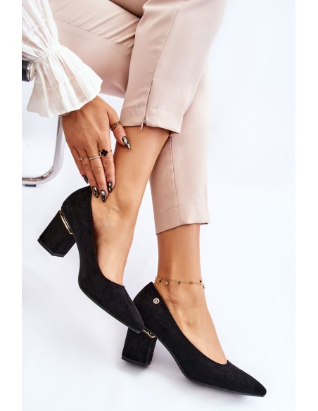 Classic Suede High Heel Pumps With Embellishments Black Derren