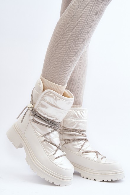 Moteriški balti sniego batai su dekoratyviniu suvarstymu