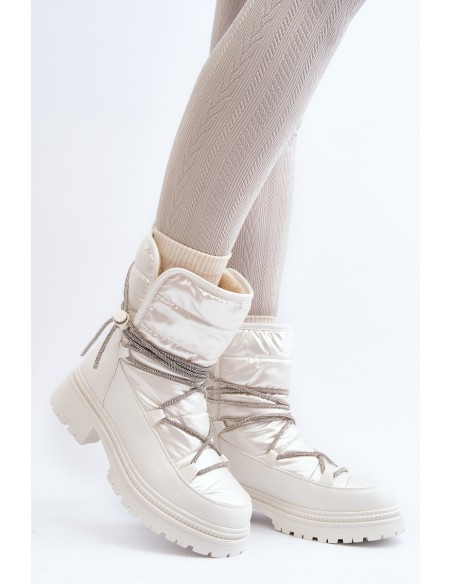 Moteriški balti sniego batai su dekoratyviniu suvarstymu