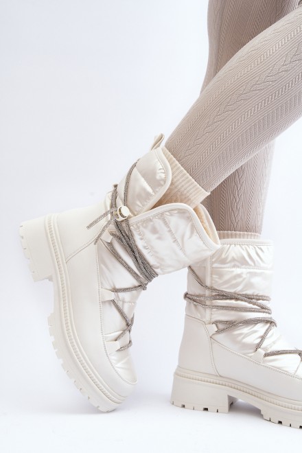 Women's White Snow Boots with Decorative Lacing Rilana 2